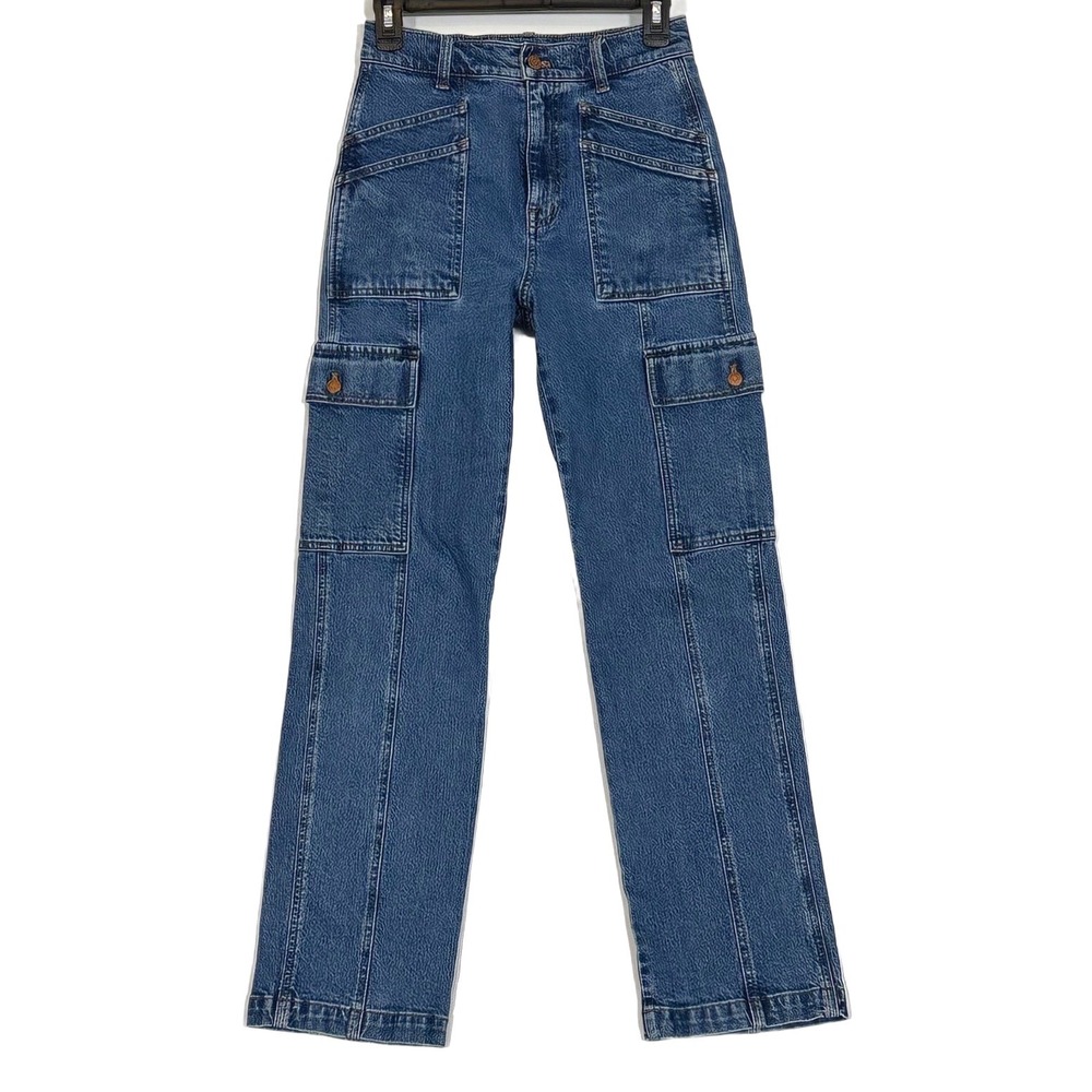 Madewell '90s Straight Cargo Jeans 24 Blue High Rise Utility Denim Pants